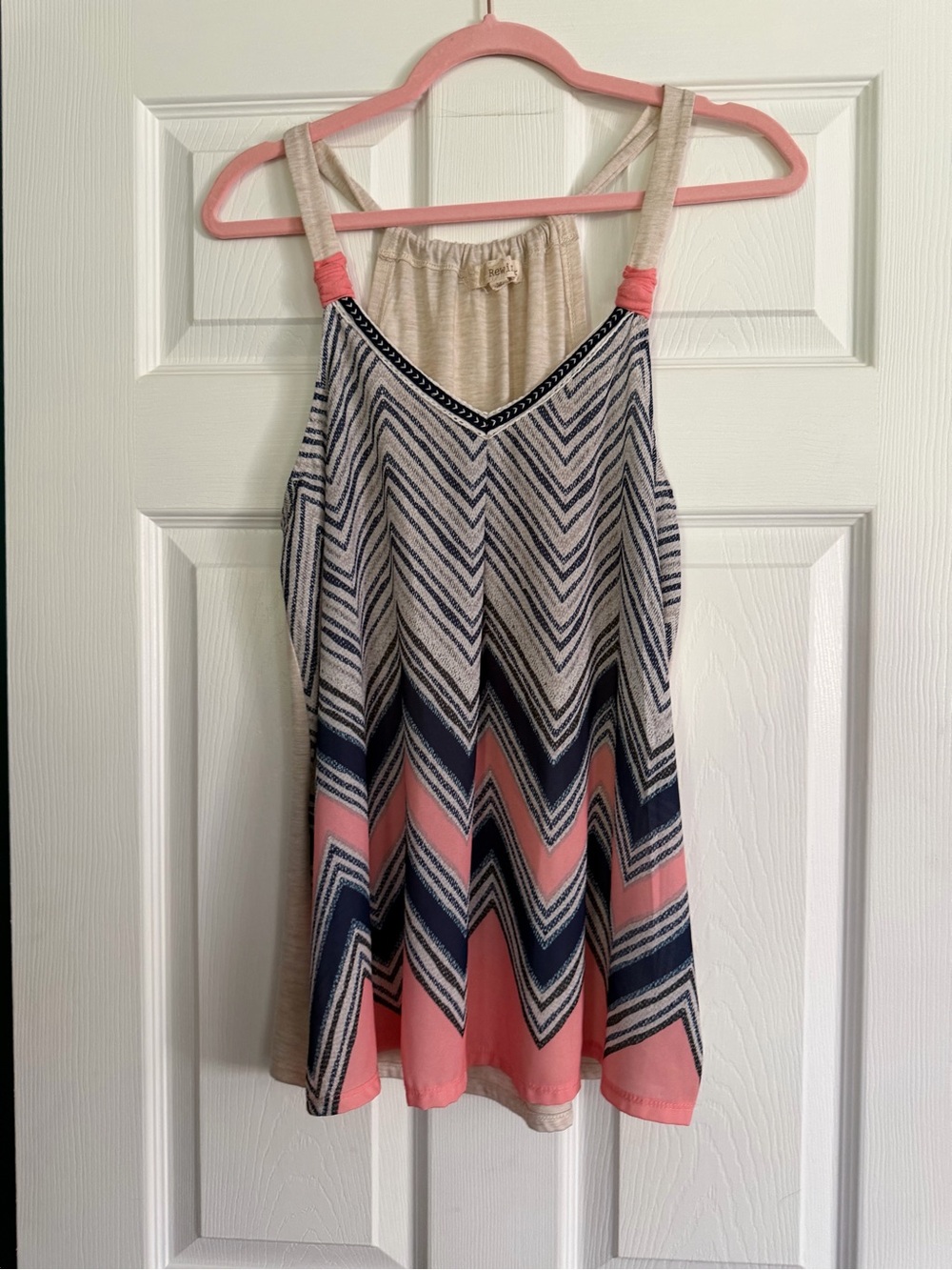 Rewind Chevron Print Tank Top in Navy, Coral & Cream